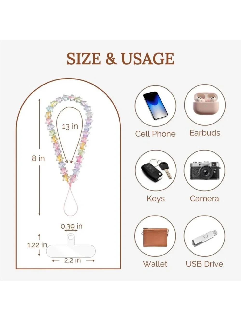 Beaded Star Phone Charm Wrist Strap Lanyard, Anti-Theft Wristlet for iPhone